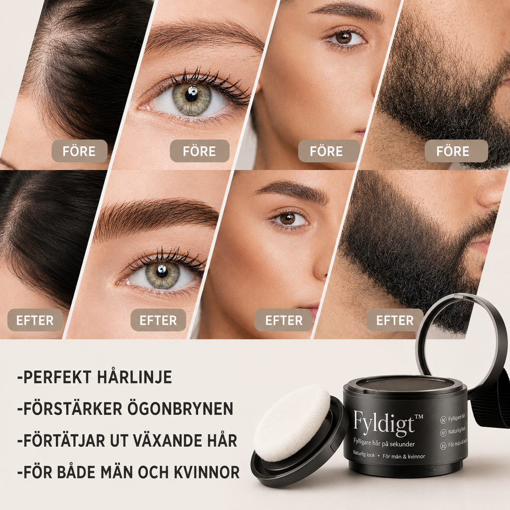 Fyldigt Hårlinjepuder - alla nyanser svart mörkbrun mellanbrun ljusbrun blond