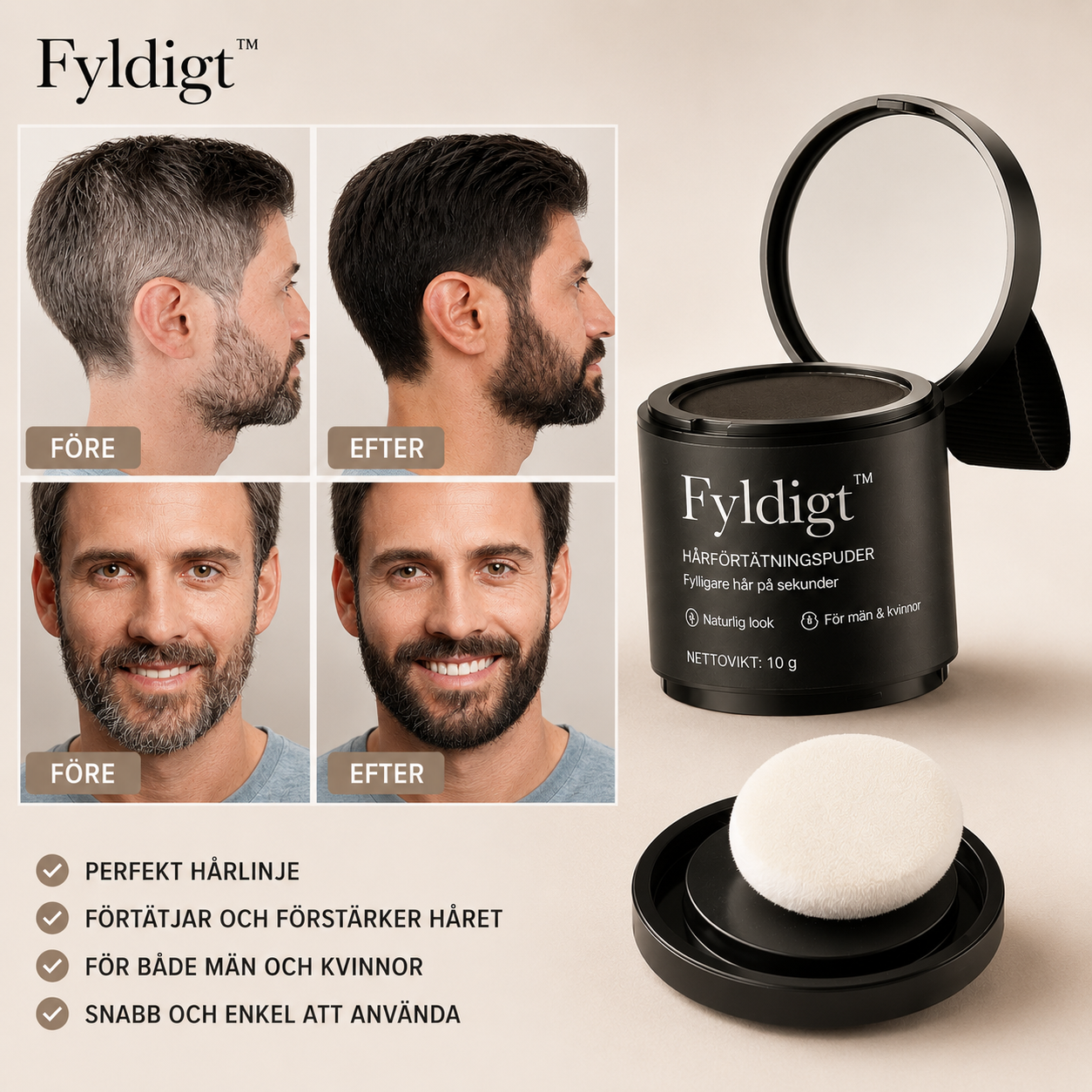 Fyldigt Hårlinjepuder - applikation och användning