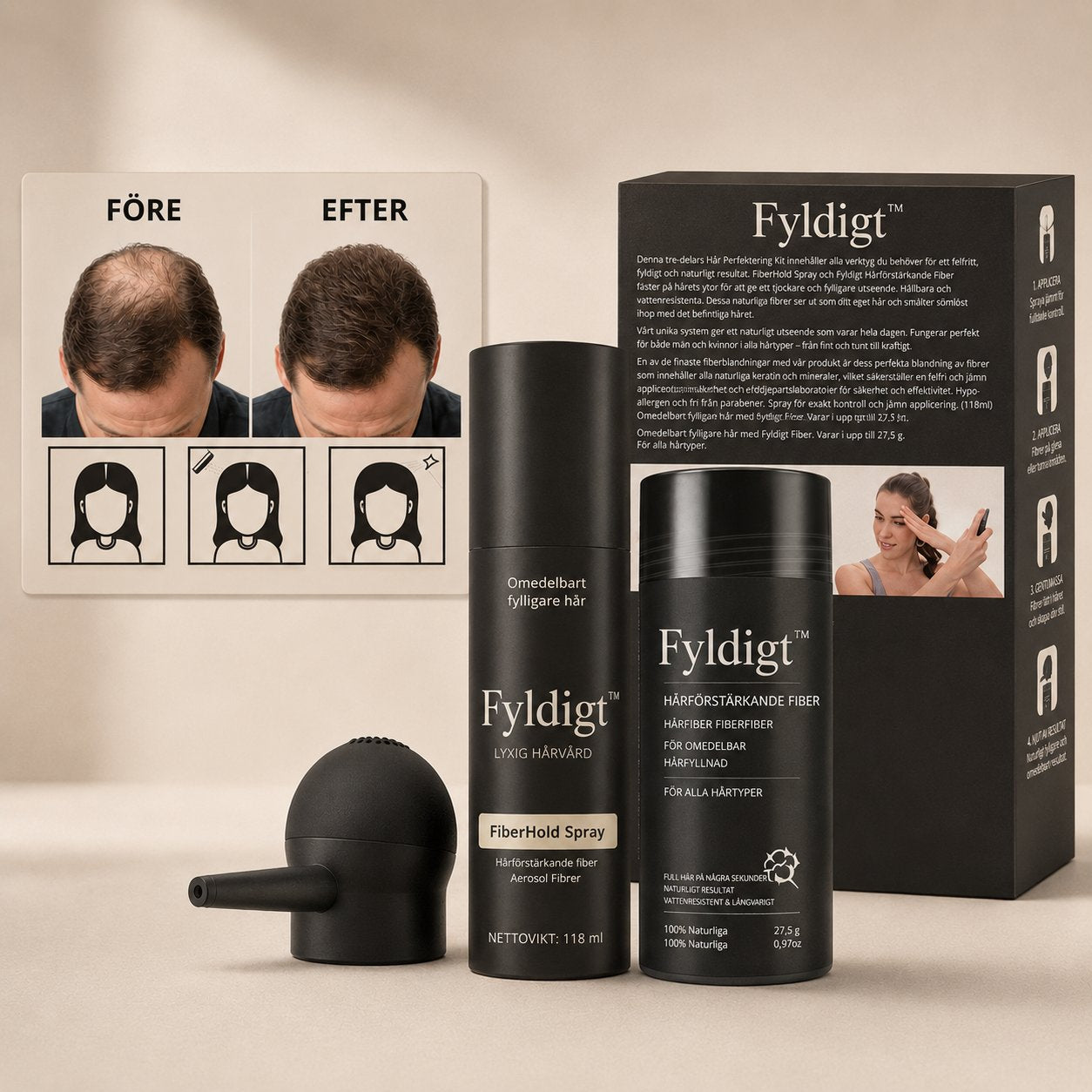 Fyldigt™ Hårfibrer – fylligare hår på sekunder